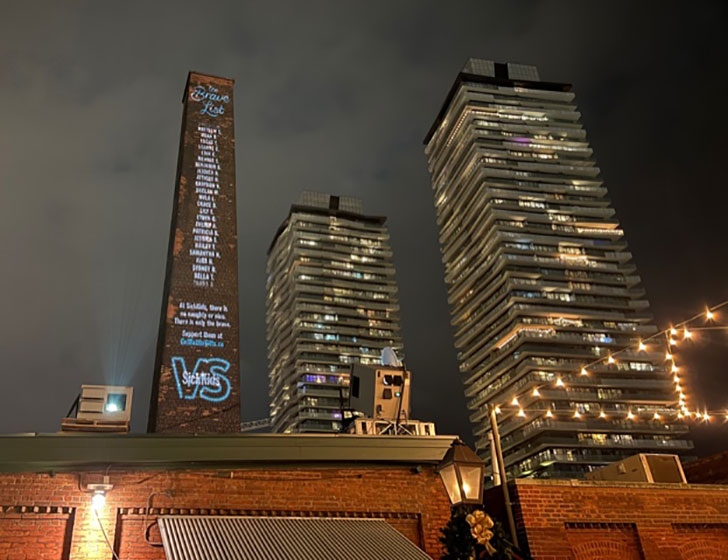 SickKids projection mapping on Archeo chimney