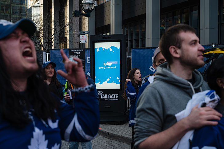 Brand sponsored portable digital billboard outside a Toronto Maple Leafs game