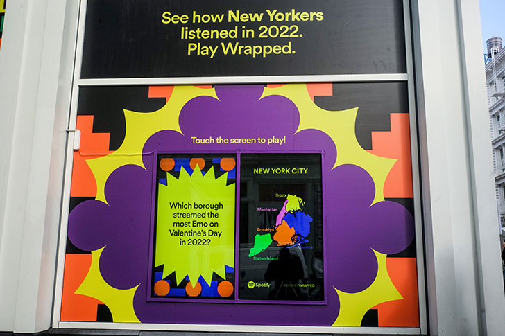 Portable digital billboard for a Spotify Wrapped gamification activation featuring a quiz about streaming music