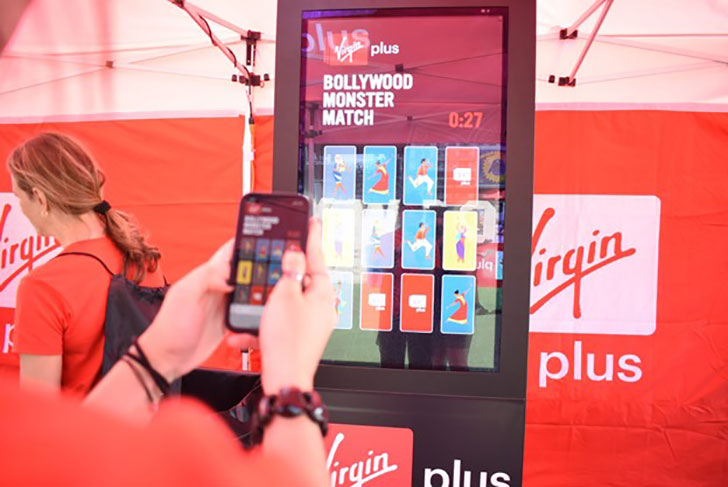 Gamification marketing on a pop up digital billboard for Virgin Plus